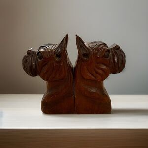 J. Pinal Hand Carved bull Dog Paid Book Ends Mexican 1913 - 1983 Jose Pinal 8.5”
